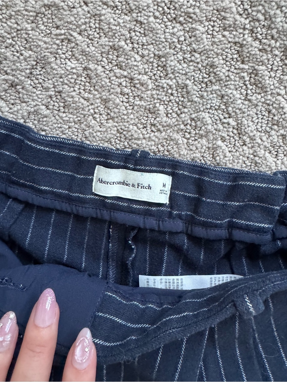 Abercrombie and Fitch Sloane Navy Pinstripe Wide-Leg Trousers - Picture 3 of 3